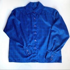 Oscar de la Renta Cerulean and Black Houndstooth Blouse Vintage
